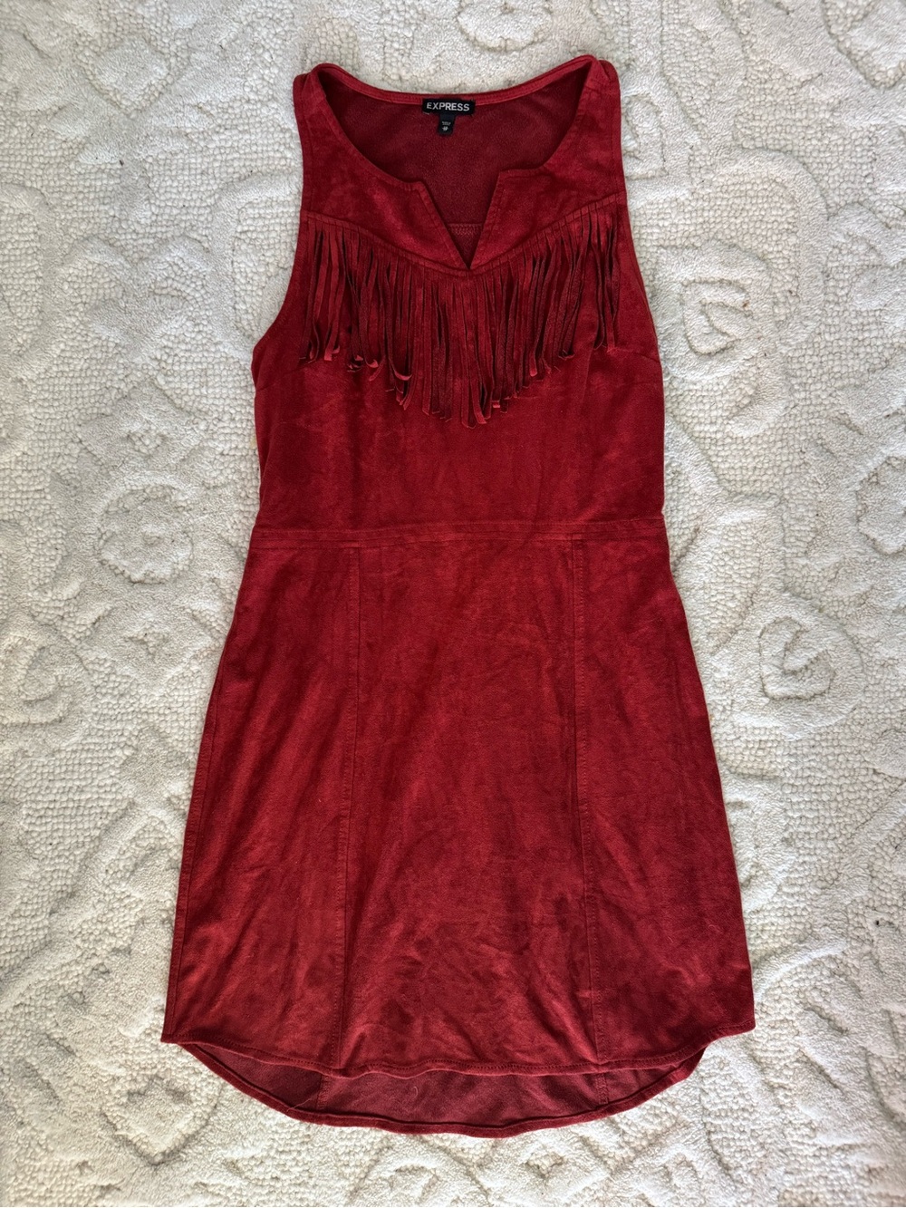 Express Red Faux-Suede Fringe Mini Dress